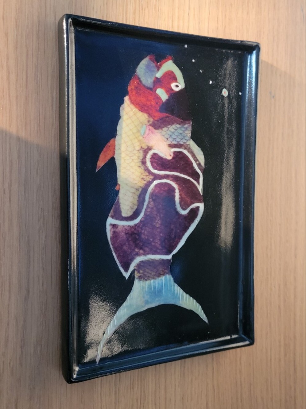 Fabienne Jouvin Paris for Tozai Home porcelain rectangular tray "Rainbow Fish"